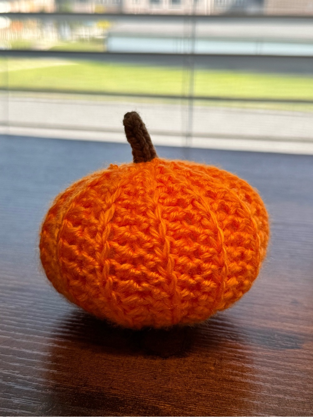Handcrafted Orange Crochet Pumpkin Accent with Brown Stem
